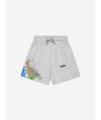 MSGM Boys Paint Splash Bermuda Shorts in Grey en ligne des produits 