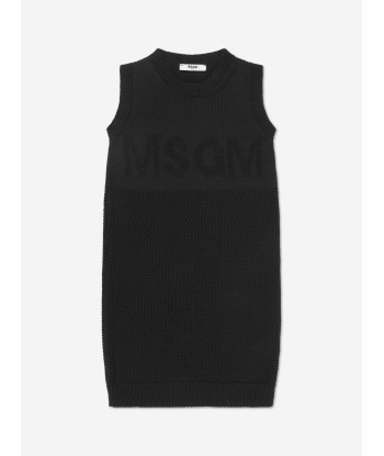 MSGM Girls Tank Top Logo Dress in Black la livraison gratuite