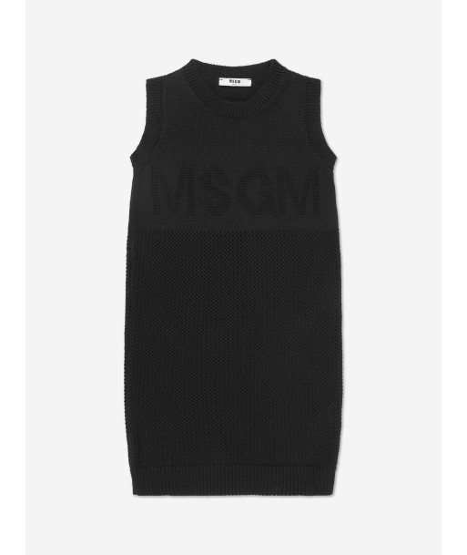 MSGM Girls Tank Top Logo Dress in Black la livraison gratuite