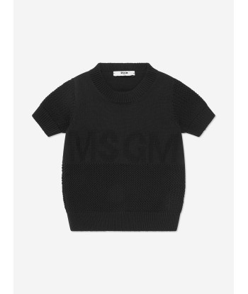 MSGM Girls Cropped Logo T-Shirt in Black Dans la société mordern