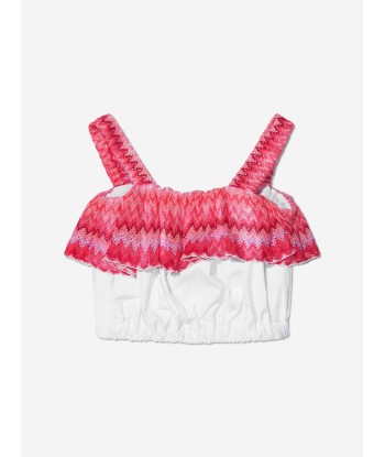 Missoni Girls Zig Zag Ruffle Trim Top in White en ligne des produits 