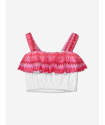 Missoni Girls Zig Zag Ruffle Trim Top in White en ligne des produits 