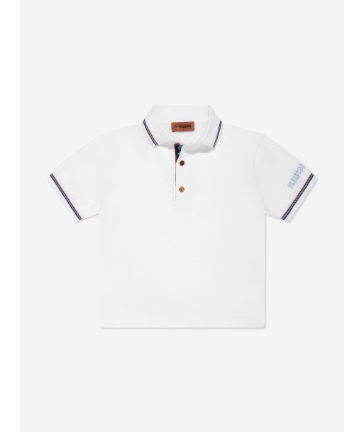 Missoni Boys Logo Knit Polo Top in White livraison gratuite