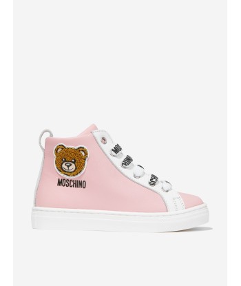 Moschino Girls Leather Teddy Patch High Top Trainers sur le site 