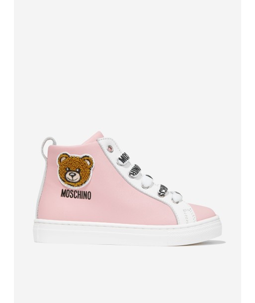 Moschino Girls Leather Teddy Patch High Top Trainers sur le site 