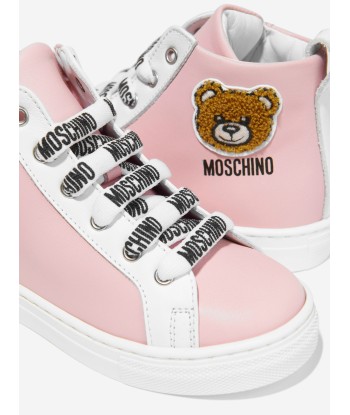 Moschino Girls Leather Teddy Patch High Top Trainers sur le site 