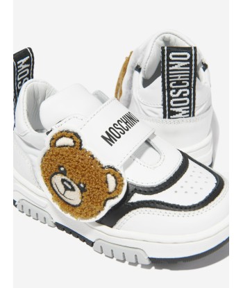 Moschino Boys Leather Teddy Patch Logo Trainers pas cher