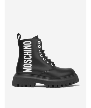 Moschino Girls Leather Maxi Logo Lace Up Boots est présent 