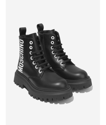 Moschino Girls Leather Maxi Logo Lace Up Boots est présent 