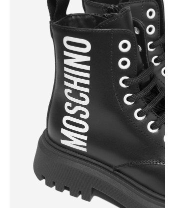 Moschino Girls Leather Maxi Logo Lace Up Boots est présent 