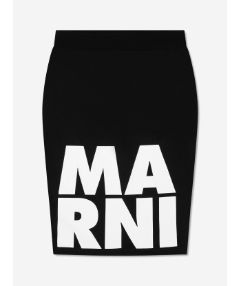 MARNI Girls Logo Midi Skirt in Black Pour