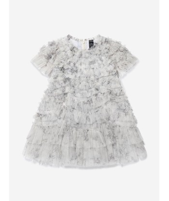 Needle & Thread Girls Fleur De Lis Marilla Ruffle Dress In Grey de pas cher