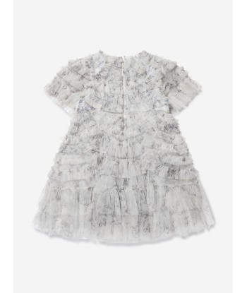 Needle & Thread Girls Fleur De Lis Marilla Ruffle Dress In Grey de pas cher