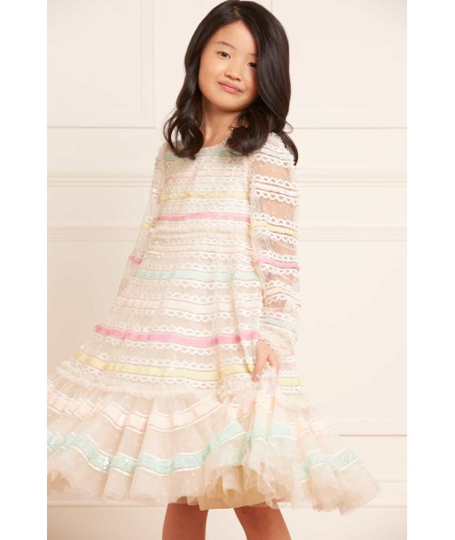 Needle & Thread Girls Long Sleeve Rainbow Dress in Cream store