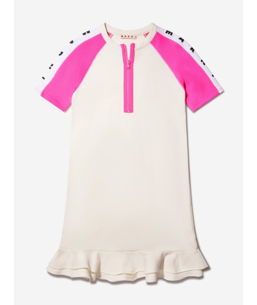 MARNI Girls Half Zip Logo Dress in Ivory de l' environnement