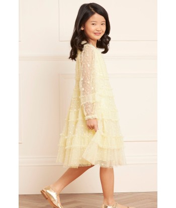 Needle & Thread Girls Violet Shimmer Long Sleeve Dress in Yellow les muscles