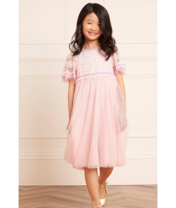 Needle & Thread Girls Rainbow Stripe Bodice Dress in Pink de la marque