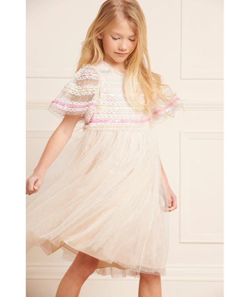 Needle & Thread Girls Rainbow Stripe Bodice Dress in Cream livraison et retour toujours gratuits