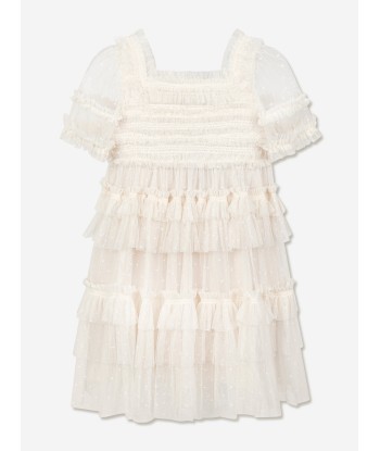 Needle & Thread Girls Peaches Smocked Dress in Cream en ligne