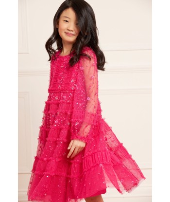 Needle & Thread Girls Violet Shimmer Long Sleeve Dress in Pink JUSQU'A -70%! 