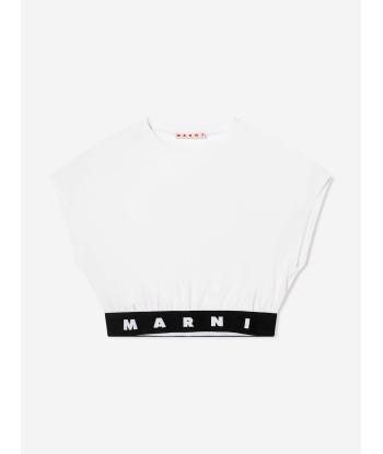 MARNI Girls Logo Band Cropped Top in White Découvrez la collection