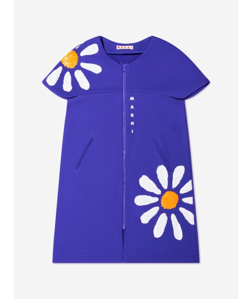 MARNI Girls Zip Up Flower Dress in Blue les ctes