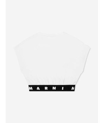 MARNI Girls Logo Band Cropped Top in White Découvrez la collection