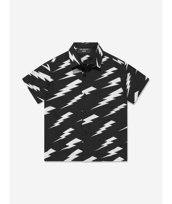 Neil Barrett Boys Thunderbolt Short Sleeve Shirt in Black pas cher chine