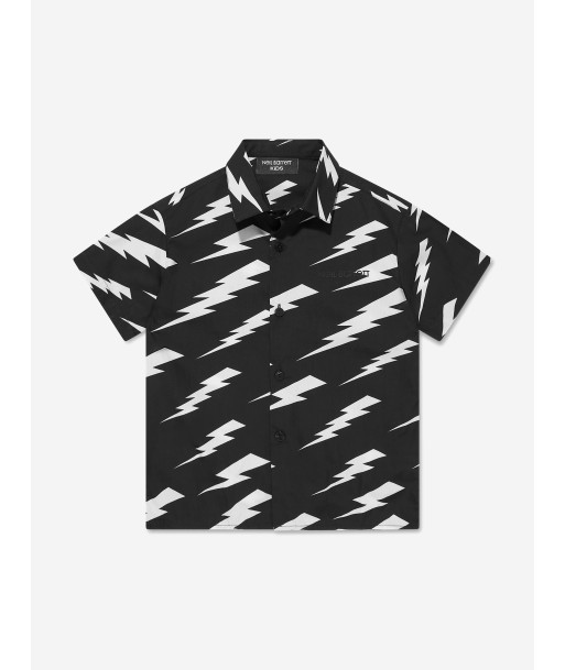 Neil Barrett Boys Thunderbolt Short Sleeve Shirt in Black pas cher chine