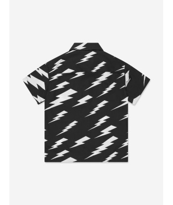 Neil Barrett Boys Thunderbolt Short Sleeve Shirt in Black pas cher chine