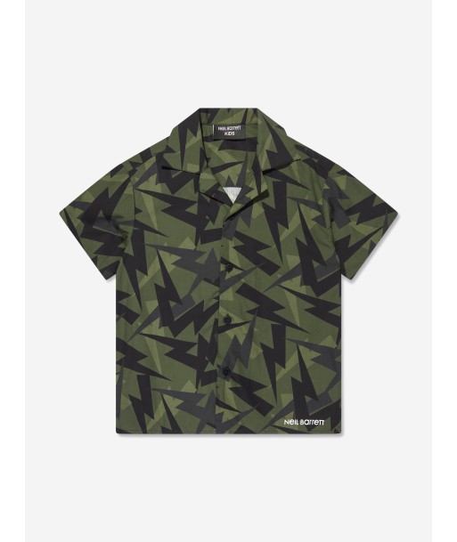 Neil Barrett Boys Thunderbolt Short Sleeve Shirt in Green Les magasins à Paris