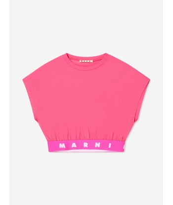 MARNI Girls Logo Band Cropped Top in Pink de pas cher