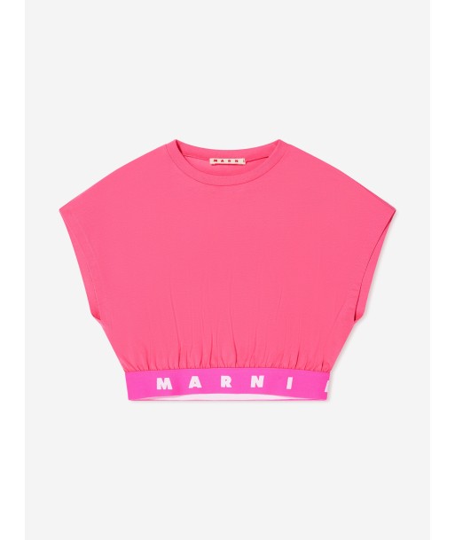 MARNI Girls Logo Band Cropped Top in Pink de pas cher