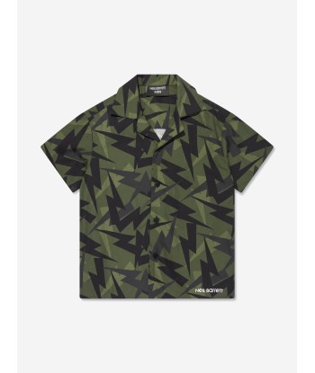 Neil Barrett Boys Thunderbolt Short Sleeve Shirt in Green Les magasins à Paris