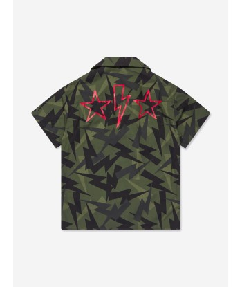 Neil Barrett Boys Thunderbolt Short Sleeve Shirt in Green Les magasins à Paris