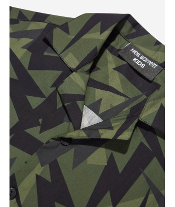 Neil Barrett Boys Thunderbolt Short Sleeve Shirt in Green Les magasins à Paris