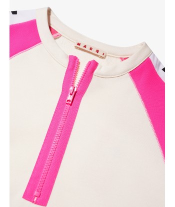 MARNI Girls Half Zip Logo Dress in Ivory de l' environnement