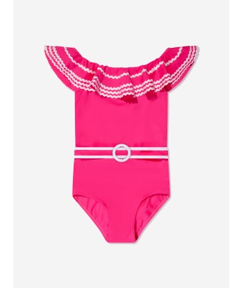 Nessi Byrd Girls Zizi Off Shoulder Swimsuit in Pink les muscles