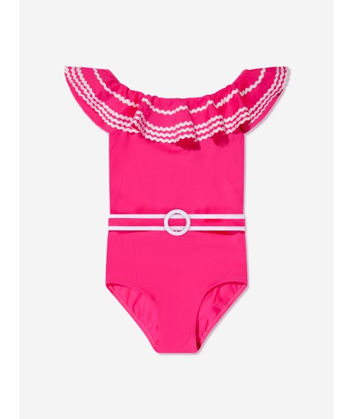 Nessi Byrd Girls Zizi Off Shoulder Swimsuit in Pink les muscles