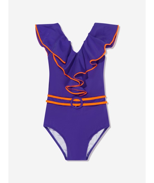 Nessi Byrd Girls Cano Frill Swimsuit in Purple basket pas cher