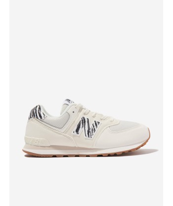 New Balance Girls 574 Animal Print Lace Up Trainers in Ivory pas cher