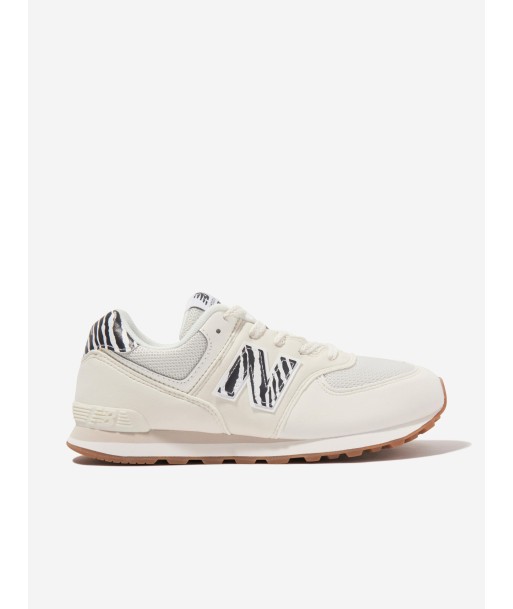 New Balance Girls 574 Animal Print Lace Up Trainers in Ivory pas cher