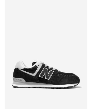 New Balance Kids 574 Lace Up Logo Trainers in Black Voir les baskets