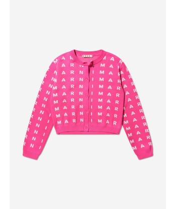 MARNI Girls Logo Print Cardigan in Pink meilleur choix