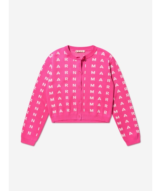 MARNI Girls Logo Print Cardigan in Pink meilleur choix