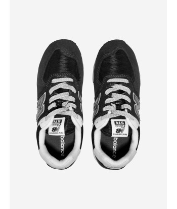 New Balance Kids 574 Lace Up Logo Trainers in Black Voir les baskets