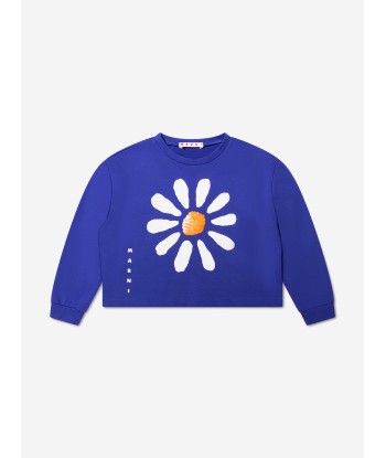 MARNI Girls Daisy Flower Sweatshirt in Blue pas cher 