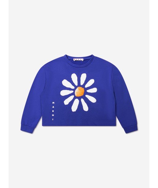 MARNI Girls Daisy Flower Sweatshirt in Blue pas cher 