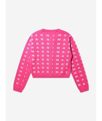 MARNI Girls Logo Print Cardigan in Pink meilleur choix