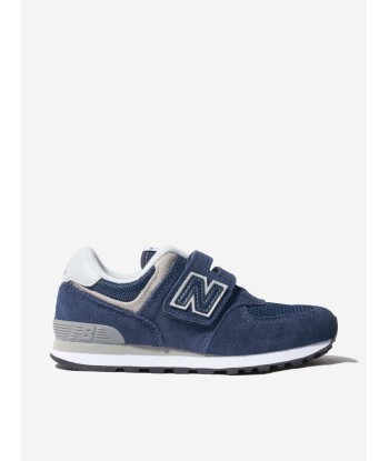 New Balance Kids 574 Lace Up Logo Trainers in Navy Dans la société mordern